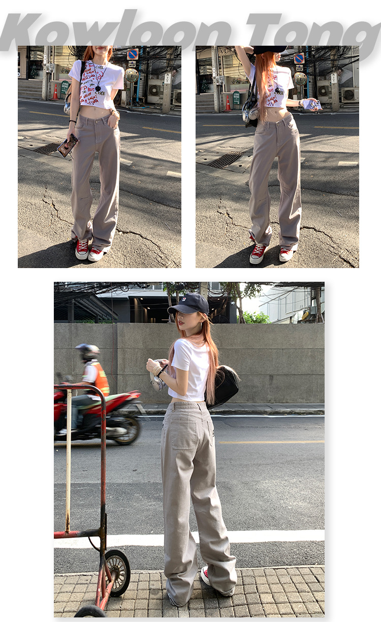 稚橘#刺绣标四色阔腿牛仔裤女高腰宽松显瘦个性时尚百搭拖地长裤详情16