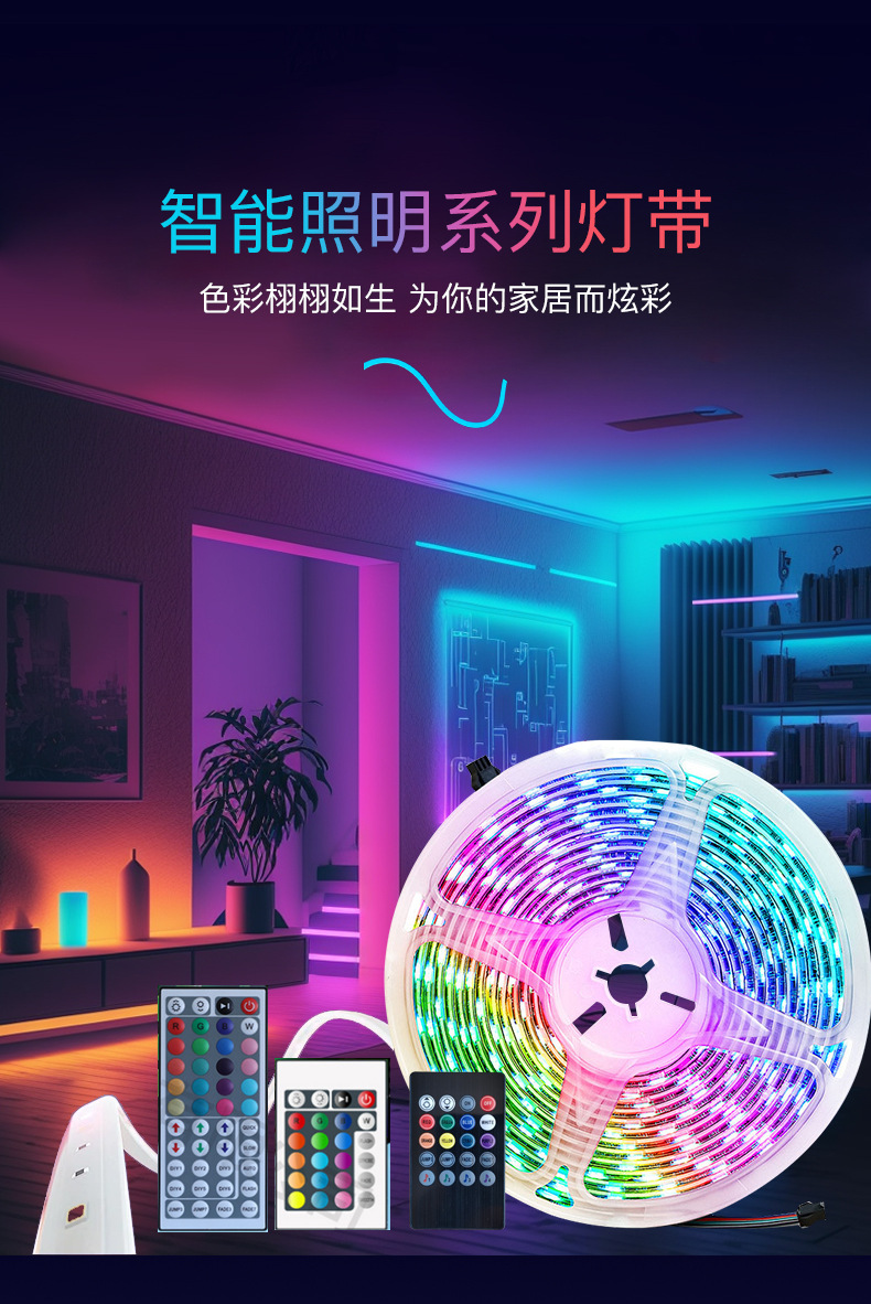 跨境电商5050RGB灯带套装12V七彩LED软灯条44键低压涂鸦WIFI氛围详情1