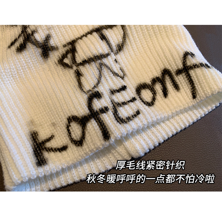 American hot girl kitty cat graffiti cold hat for women, warm knitted woolen hat for autumn and winter, face-showing small headscarf hat pic 4