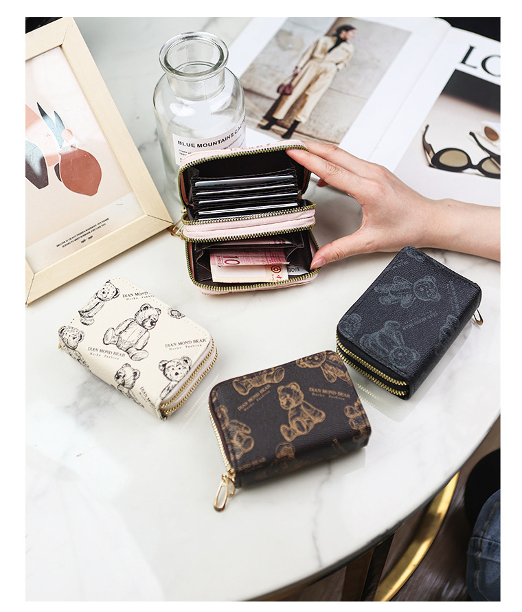 新款双层拉链风琴卡包短款卡通小熊印花风琴卡包多卡位零钱包批发详情13