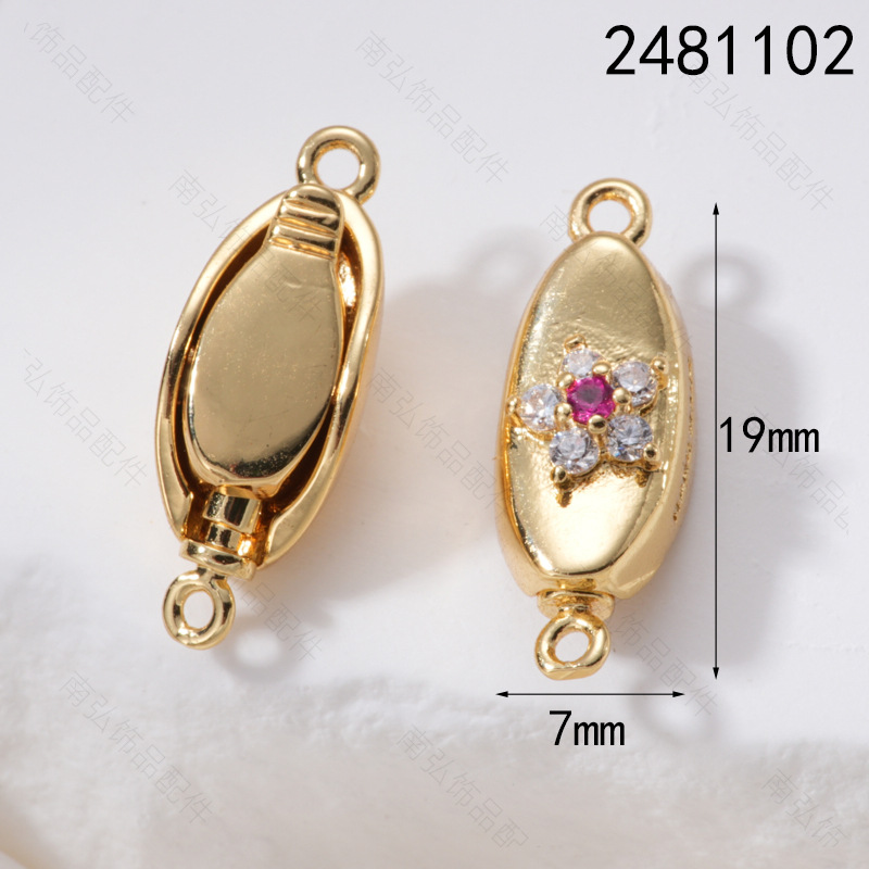 18k micro-inlaid gold ingot buckle diy pearl necklace connecting buckle bracelet sweater chain pin rod buckle Press buckle Original design pic 9