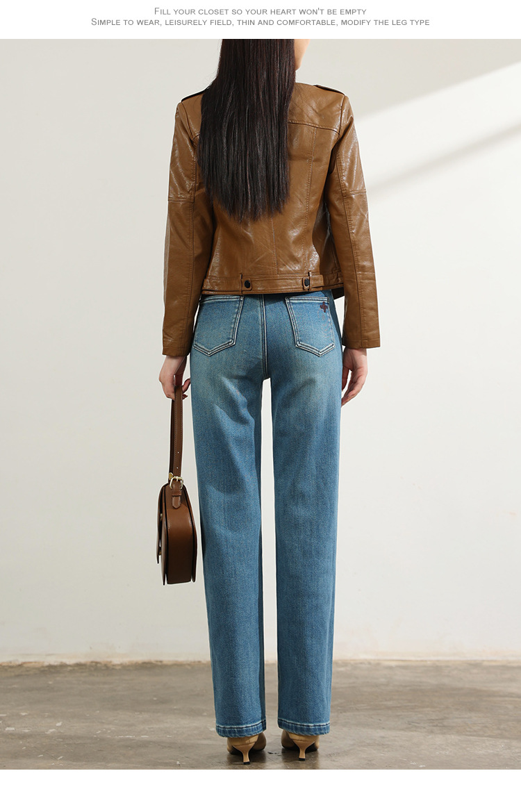 Factory direct sales of new winter bestsellers: light blue flocked jeans, narrow straight-leg pants for petite women, floor-length pants pic 15