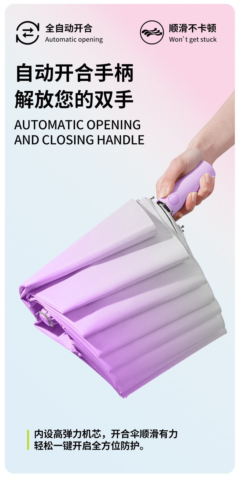 24骨雨伞全自动渐变折叠伞晴雨两用女雨伞加厚加大黑胶折叠伞详情3