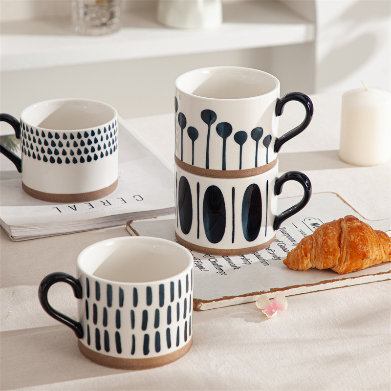 Japanese ceramic coffee cups, rough earthenware cups, hand-painted underglaze colors, large-capacity drinking cups, color box mugs as souvenirs pic 9
