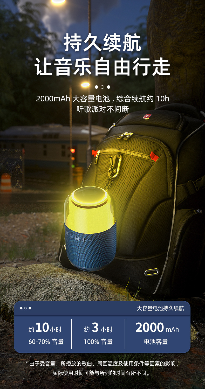 Wireless Bluetooth speaker with RGB light, subwoofer, outdoor portable fabric waterproof small speaker, 2026 new model pic 12