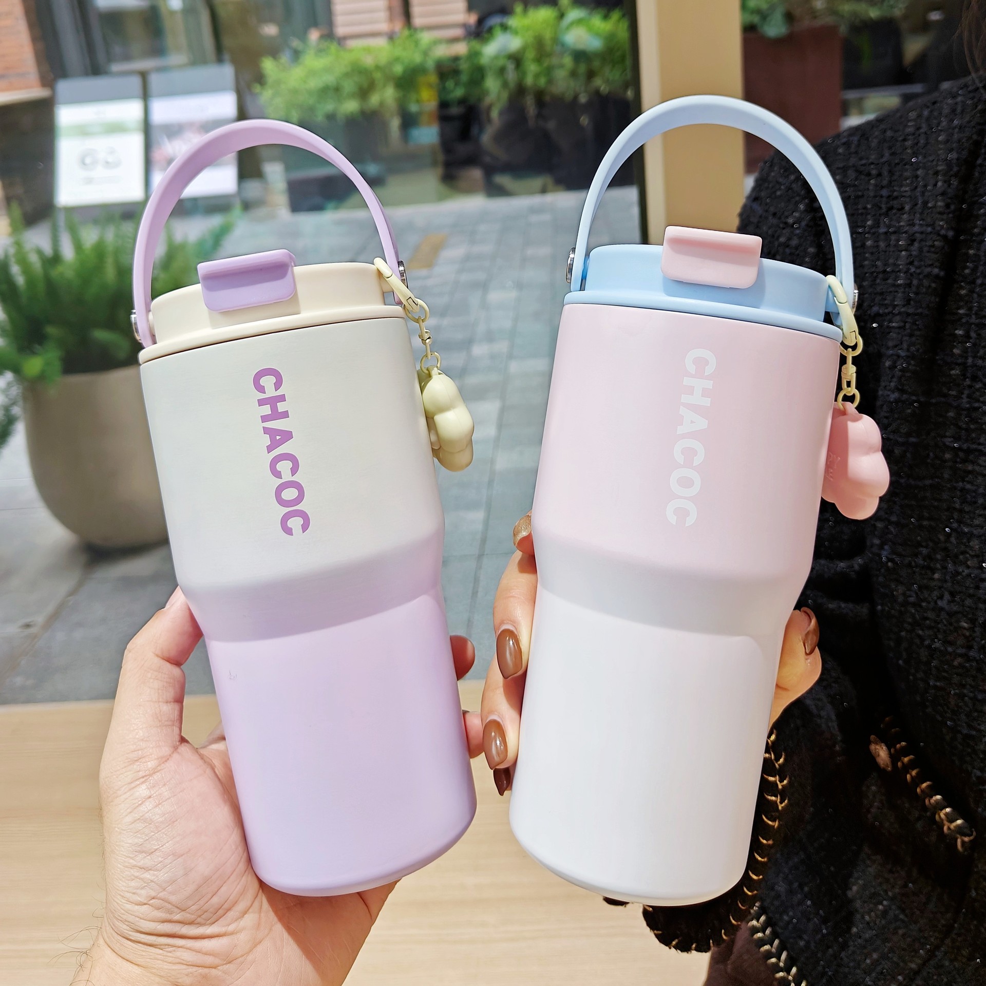 时尚渐变真空保温杯简约女士大容量咖啡杯便携手提杯子礼品杯批发详情7