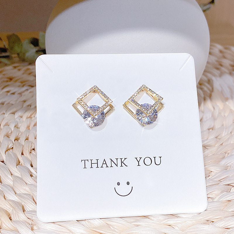 新款几何方块锆石耳环高质量批发925银针简约精致气质网红耳饰品详情2
