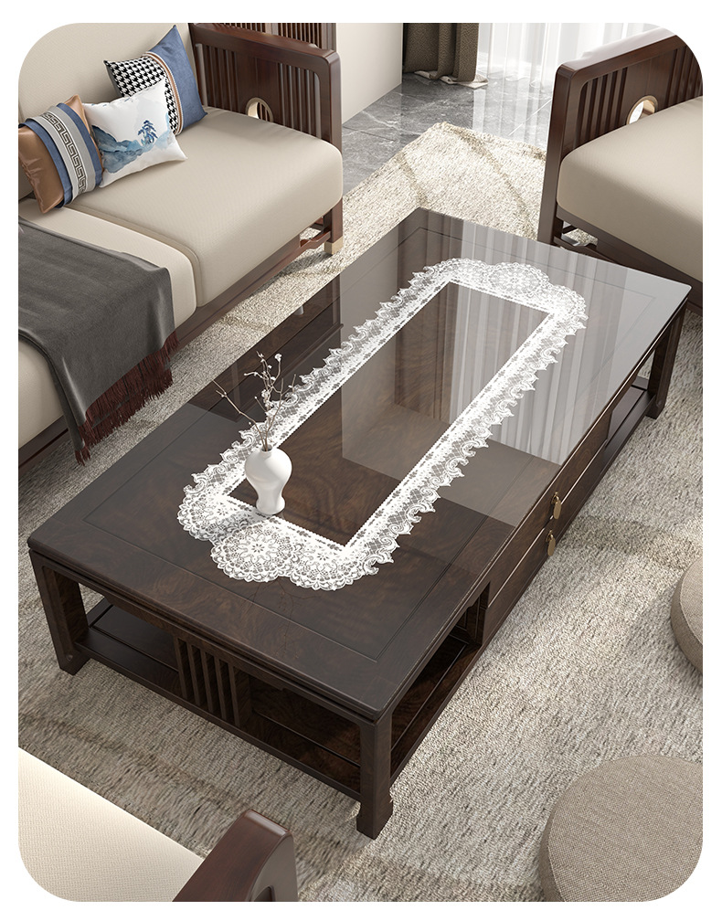 国潮新中式茶几垫古典中国风茶几桌布防水防油免洗pvc半透实木餐桌垫详情26