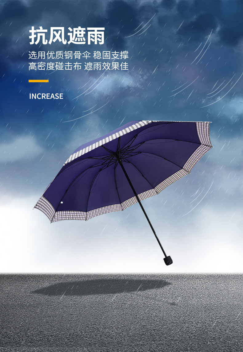 三折10骨折叠雨伞加大加厚格子伞晴雨两用遮阳伞大号双人雨伞批发详情4