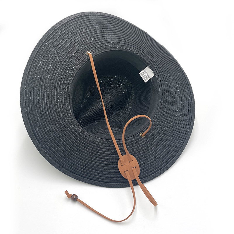 跨境爆款夏季草帽韩国绒绳巴拿马礼帽男女牛仔遮阳防晒帽子详情10