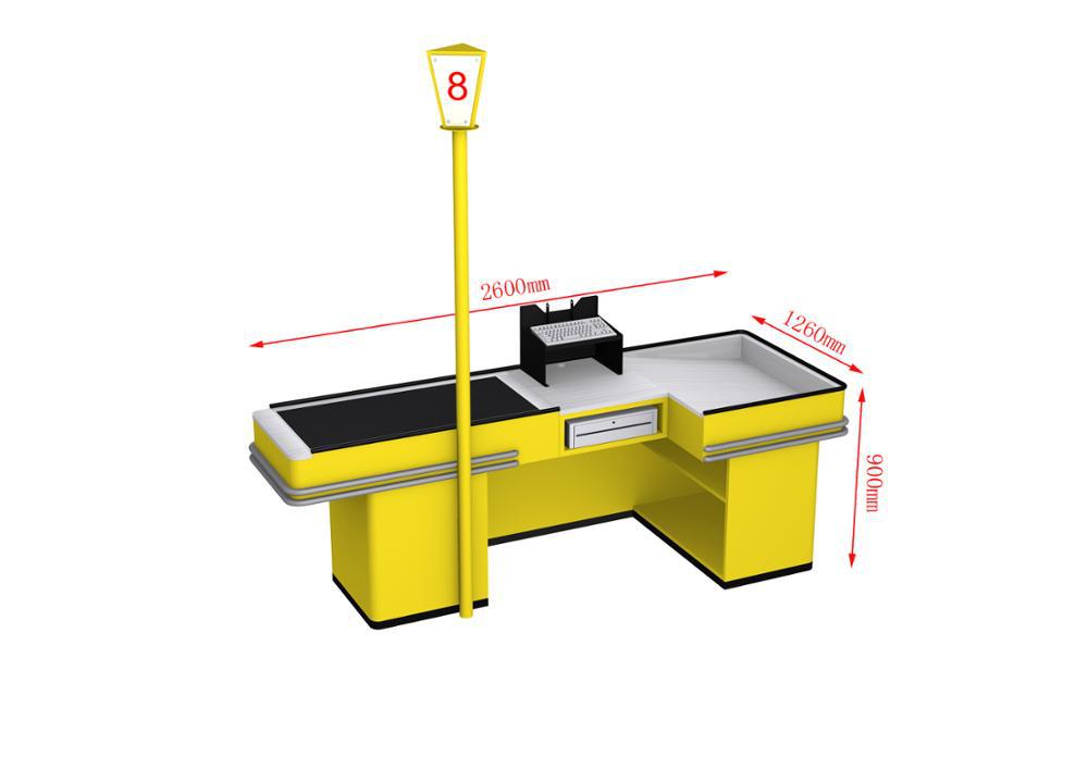 自动结账柜台超市收银台设备带传送带电动收银台详情7