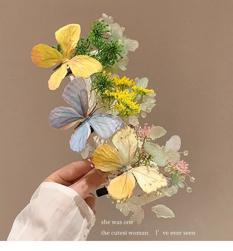 汉服发饰森系蝶恋花发夹汉服花枝配饰侧边夹头饰古风唐风古装发饰详情11