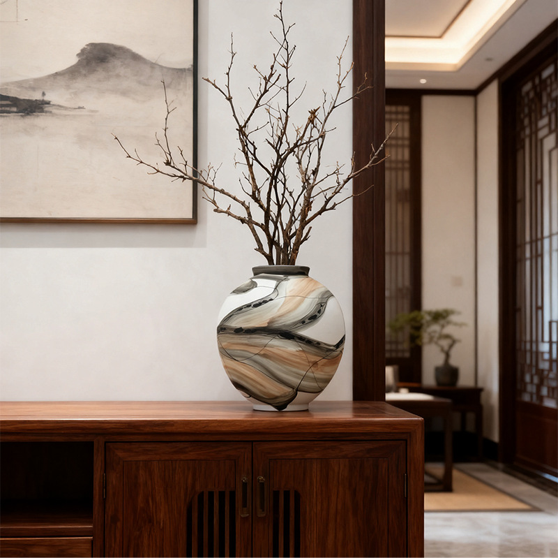 2025 Modern minimalist creative Ceramic vases, hand-painted flower arrangement decorations for the living room, dried flower vases for home decoration, Wabi-sabi style pic 5