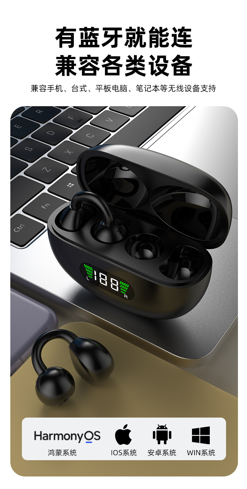 2025 Wireless non-in-ear Bluetooth Headphones with bone conduction sports technology, ear clip type, ultra-long battery life, noise cancellation and intelligence pic 14