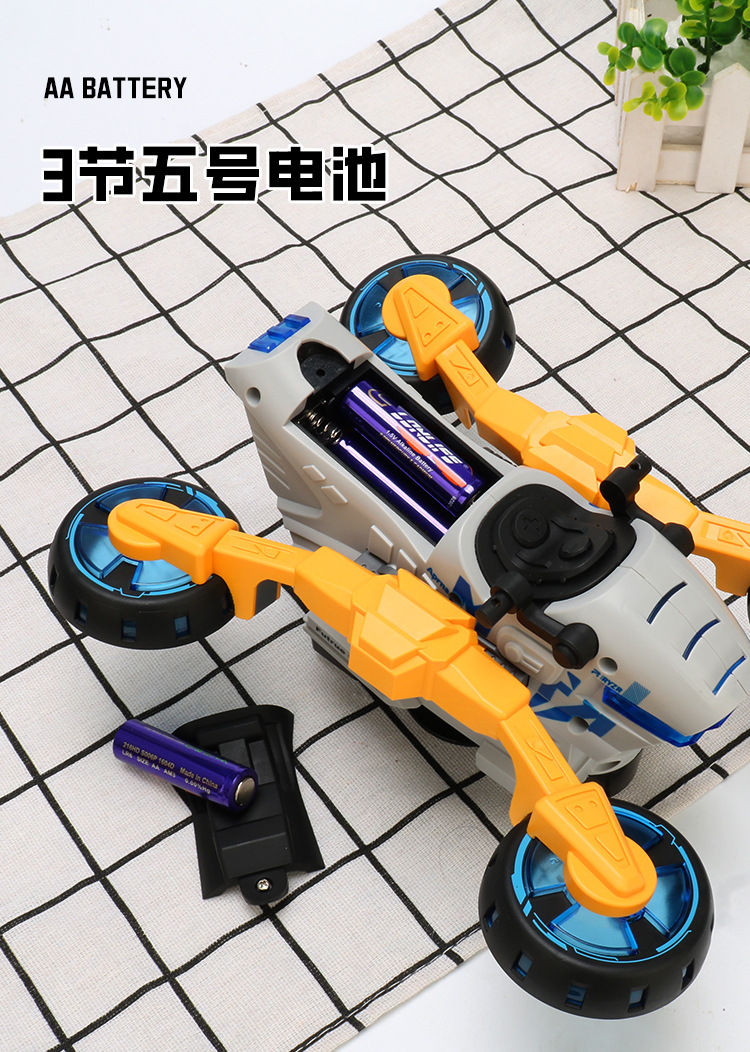 抖音同款 电动特技变形摩托车玩具 炫彩音乐灯光变形车 地摊批发详情8