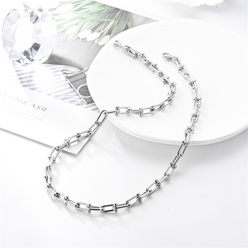 欧美重工钛钢轻奢个性马蹄链不锈钢U形项链马蹄扣男女锁骨链详情2