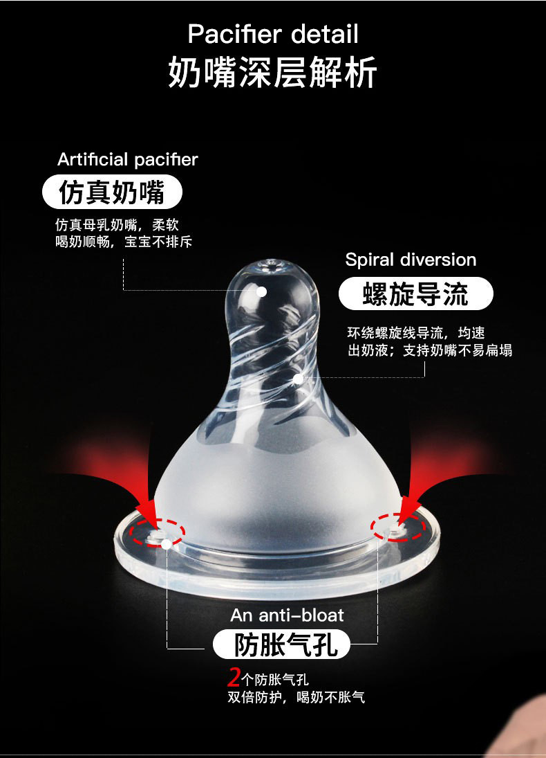 宽口磨砂奶嘴可配各种宽口奶瓶母乳实感硅胶螺旋奶嘴婴儿奶嘴SML详情4