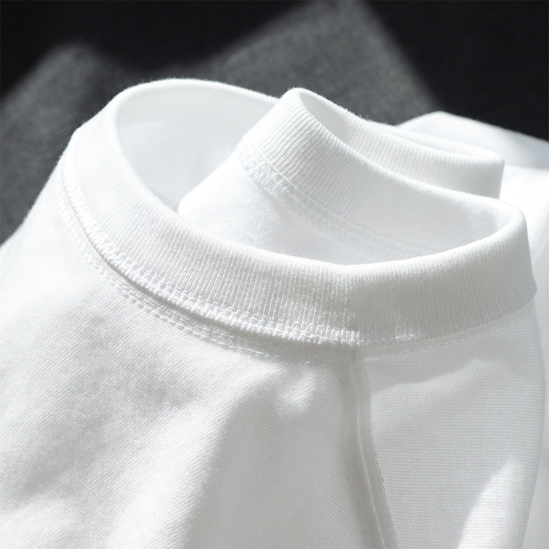 300g three-needle Xinjiang pure cotton heavy weight non-shrinking black and white pure cotton T-shirt for women, brushed breathable short-sleeved for men pic 1