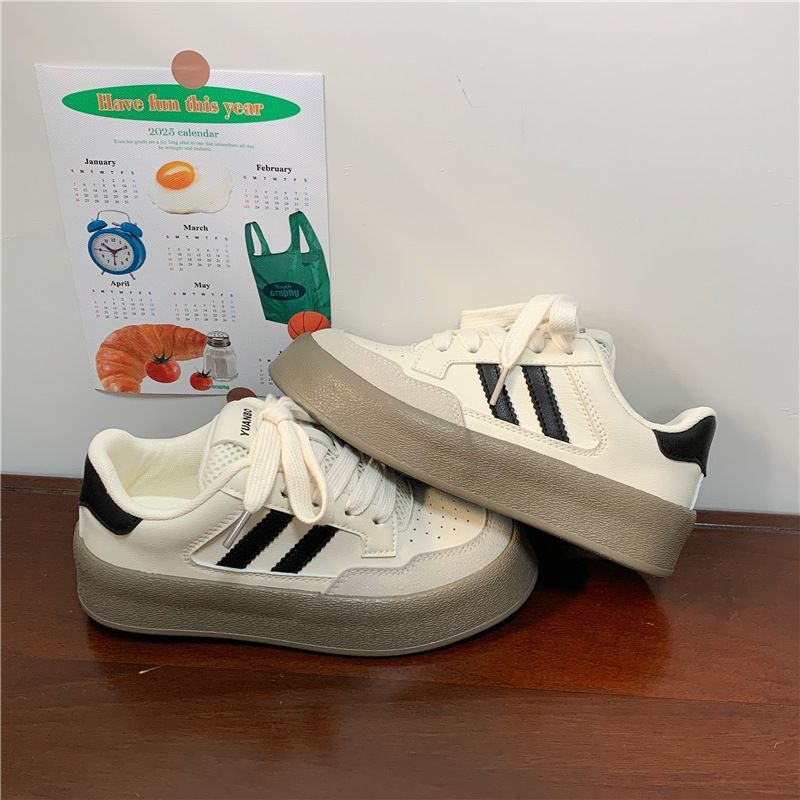 小众甜美厚底板鞋女款2025春秋季百搭德训鞋内增高休闲运动小白鞋详情9