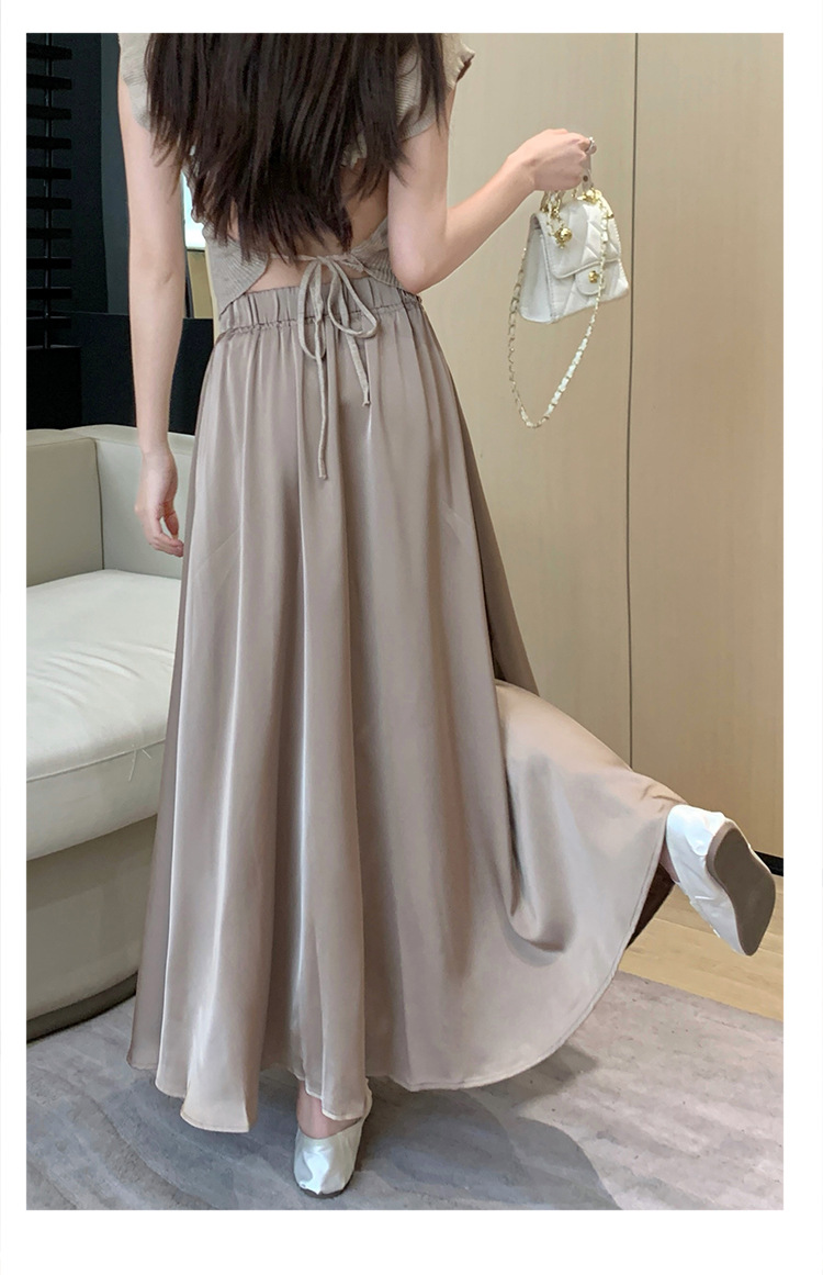 French acetate satin half skirt for women 2024 Spring/Summer pleated long skirt with elastic and tight waist, A-line large swing umbrella skirt pic 27