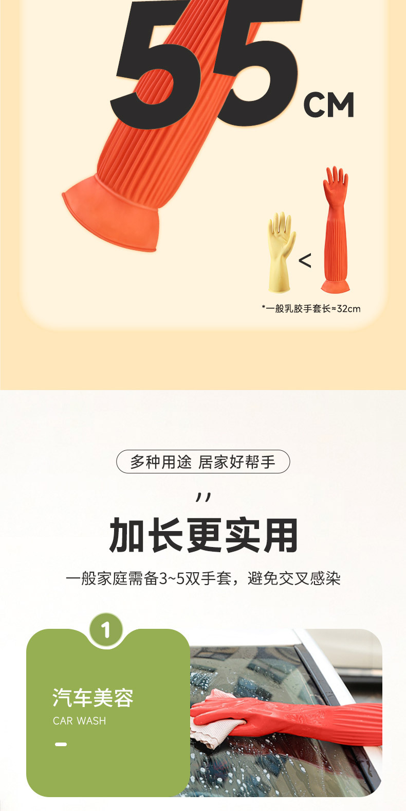 55cm加长乳胶手套加厚防滑厨房卫生洗衣洗碗家用清洁劳保手套批发详情4