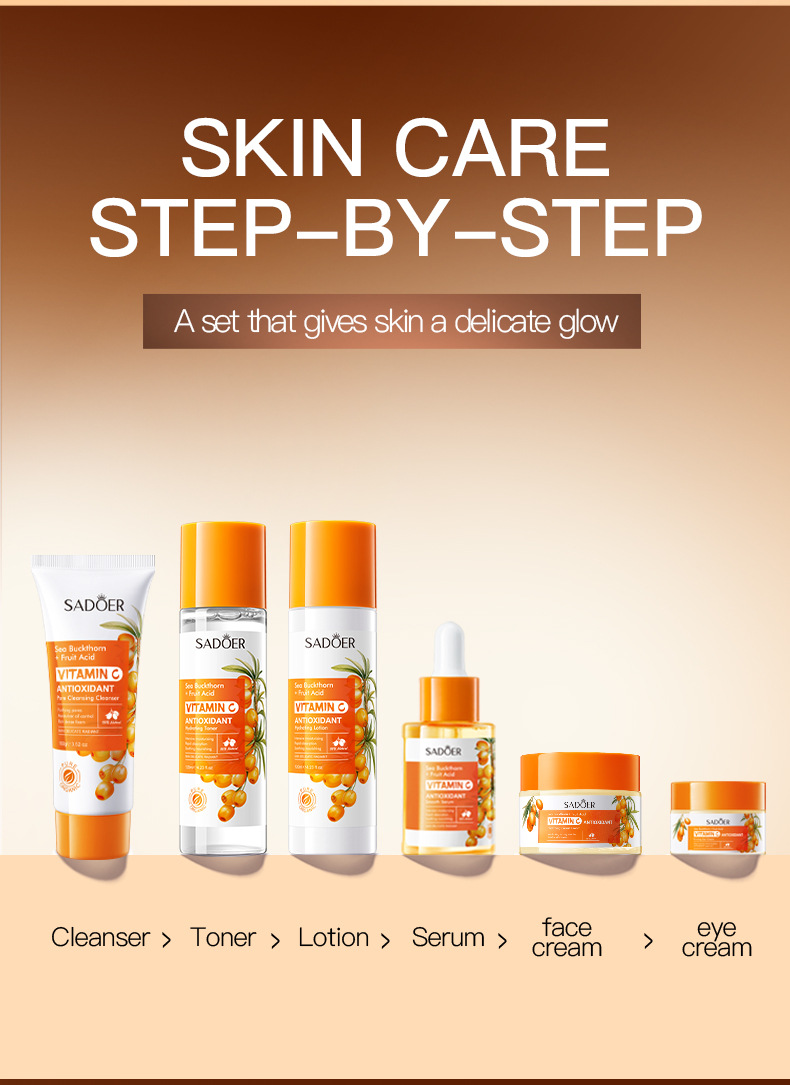 Cross-border export wholesale of all-English sea buckthorn vitamin C Antioxidant six-piece SADOER moisturizing set pic 11
