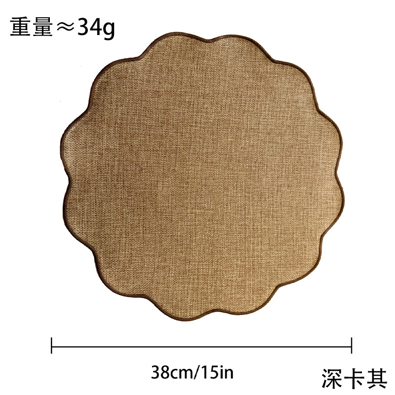 A light retro Ins-style lace round table mat with a faux linen texture, heat-insulating, heat-resistant and anti-slip, suitable for home dining table MATS pic 6