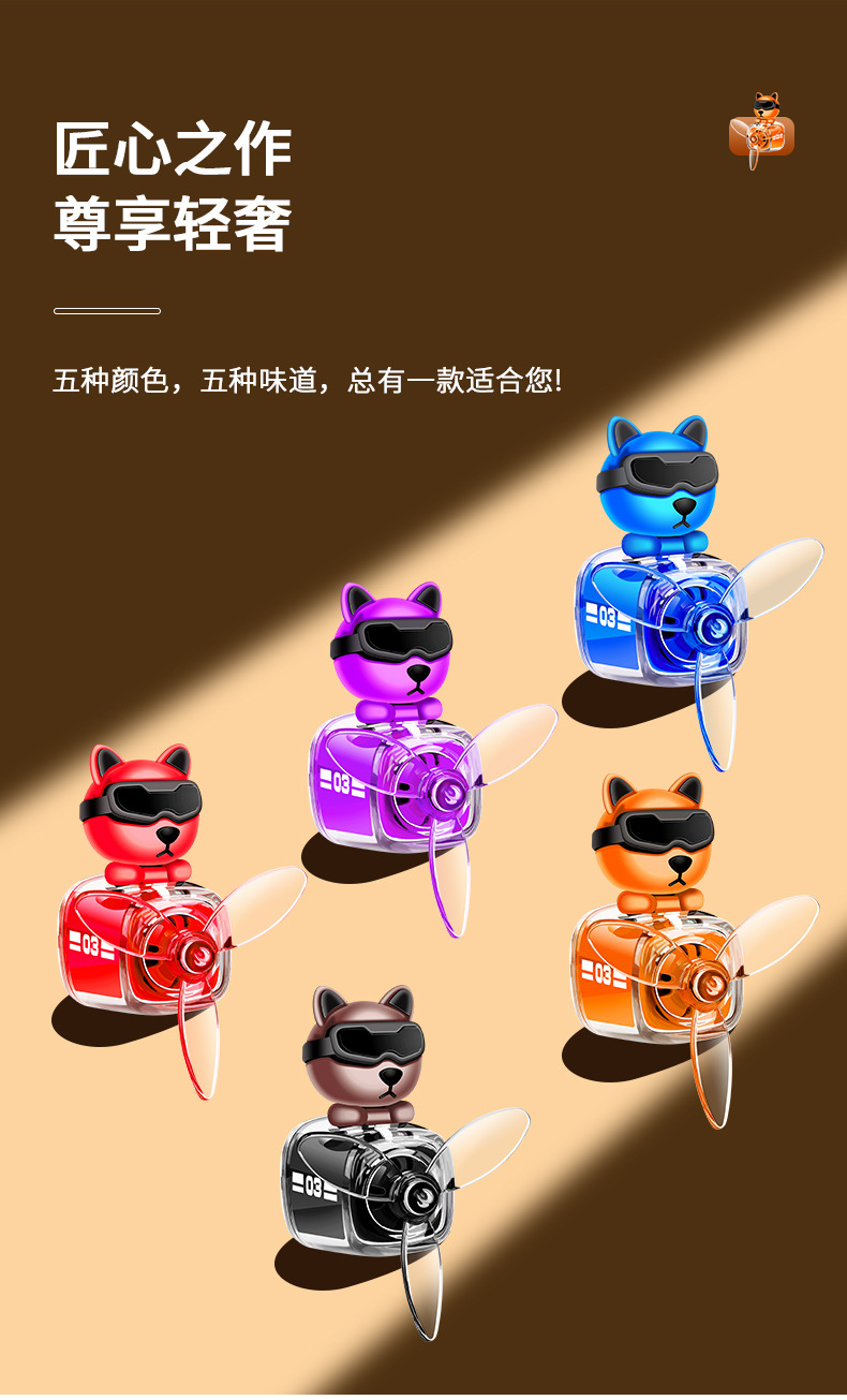Cross-border new car aroma diffuser, car perfume, long-lasting high-end air outlet clip, fan decorative item, pointed ear dog card pic 2