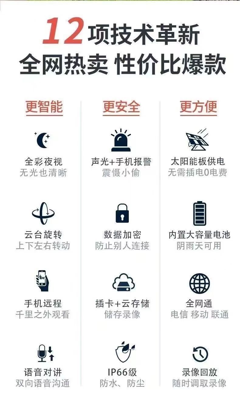 4G太阳能监控摄像头无电无网远程手机监控器高清360旋转野外防水详情3
