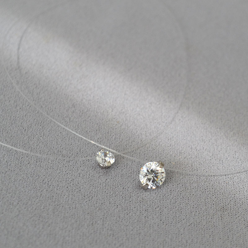 日韩小众设计人鱼的眼泪5A级爆闪锆石隐形鱼线轻奢简约项链锁骨链详情5