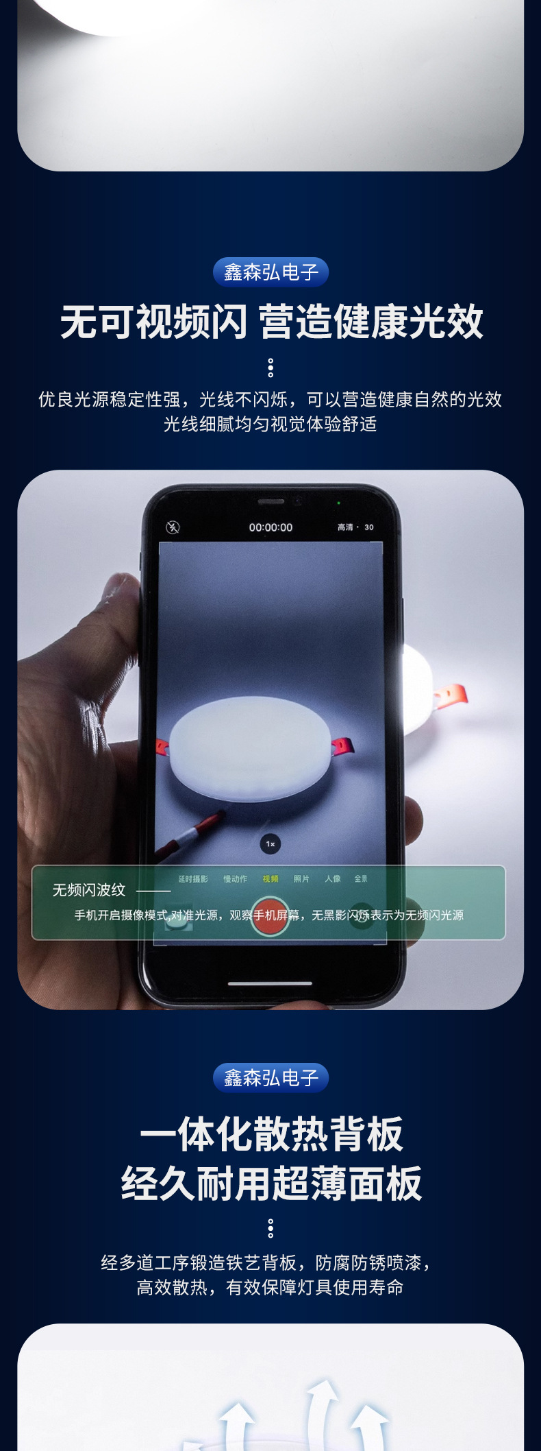 LED超薄无边框可调节开孔筒灯暗装无边框圆形方形客厅商场面板灯详情4