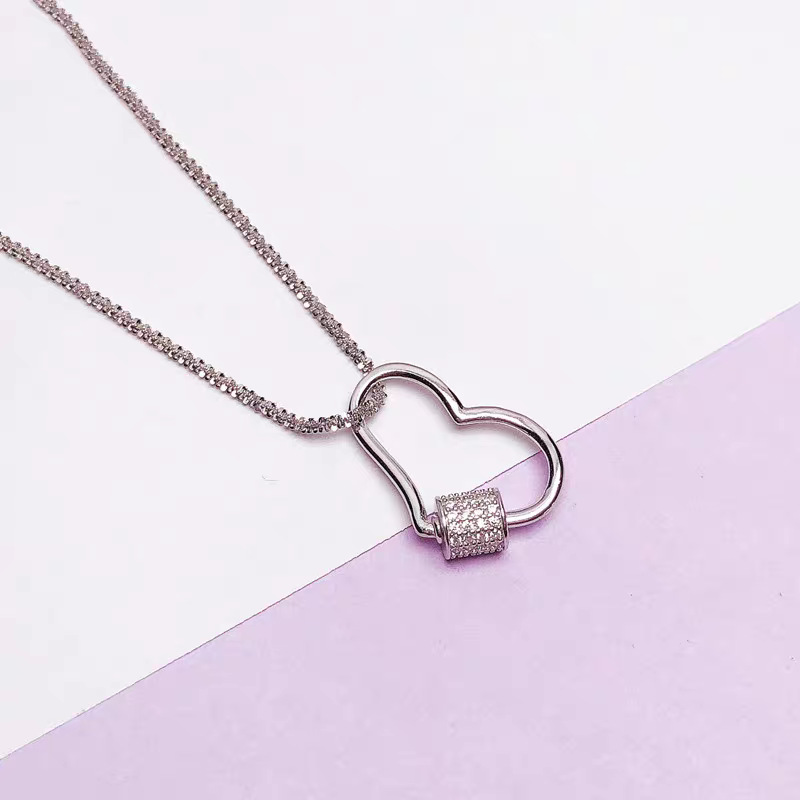 跨境外贸AAA高档锆石心形螺纹扣吊坠微镶铜电镀金多款单吊坠饰品详情5