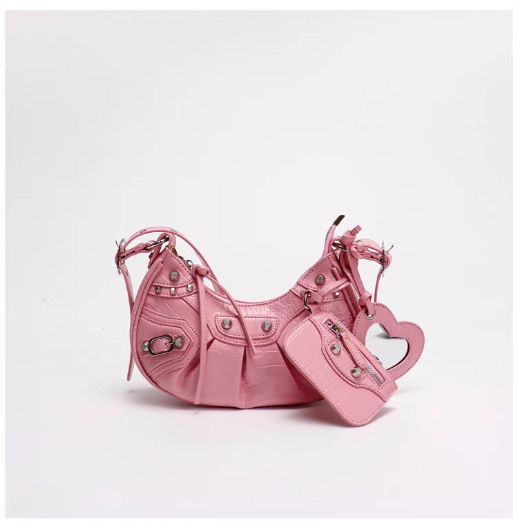 女包2025新款机车包腋下包辣妹包铆钉流苏三合一褶皱包单肩斜挎包详情14