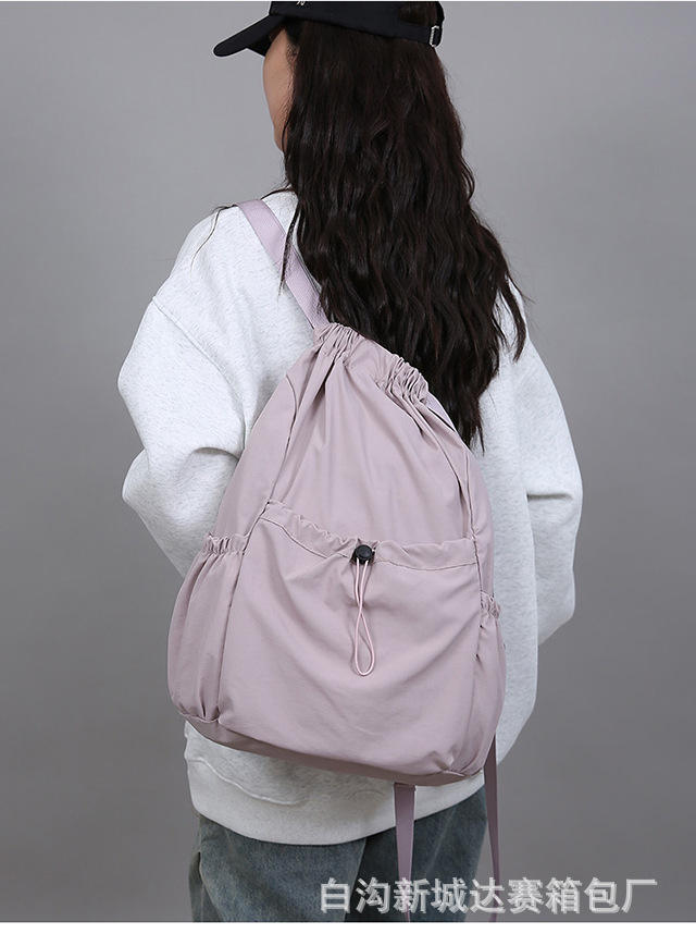 新款轻便束口抽绳双肩背包韩系大容量户外通勤休闲可折叠双肩包详情18