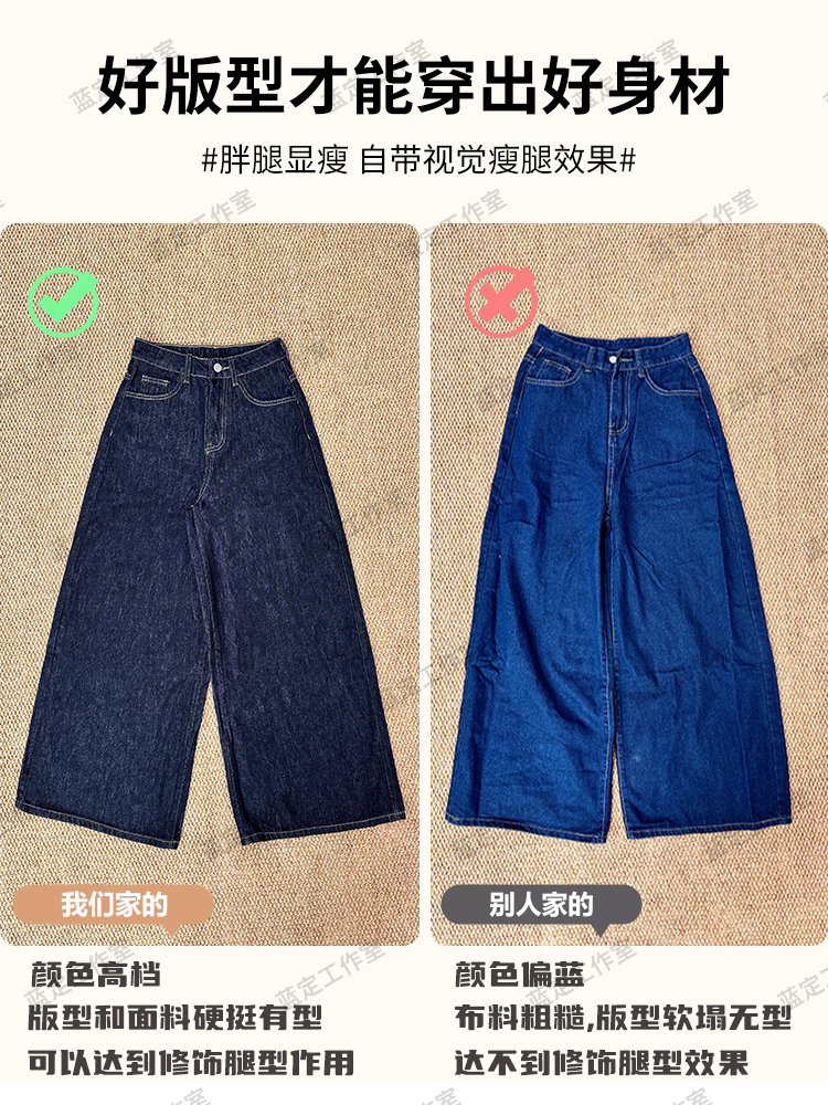 深蓝美式宽松阔腿牛仔裤女2025年夏季新款垂感慵懒休闲拖地直详情9