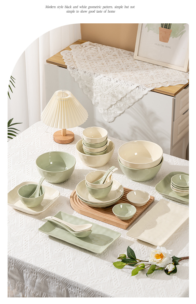 Light luxury ins cream-style solid-color ceramic household housewarming reunion dinner bowls, plates and dishes with high appearance level, soup bowls and tableware pic 10