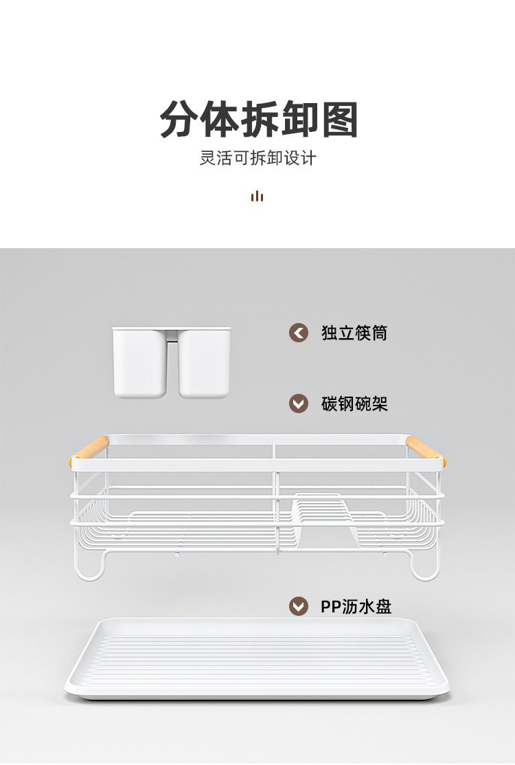 厨房台面白色单层盘子架沥水碗架多功能餐具收纳架碗架子置物架详情9