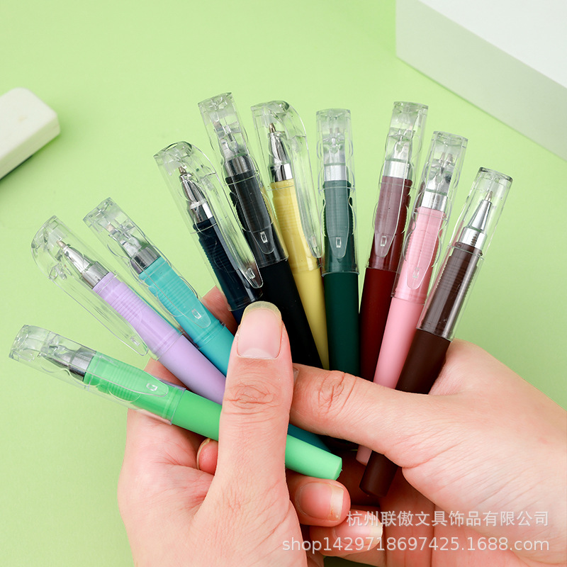 莫兰迪中性笔签字彩杆黑圆珠水笔印logo刻字企业公司广告笔文具详情5