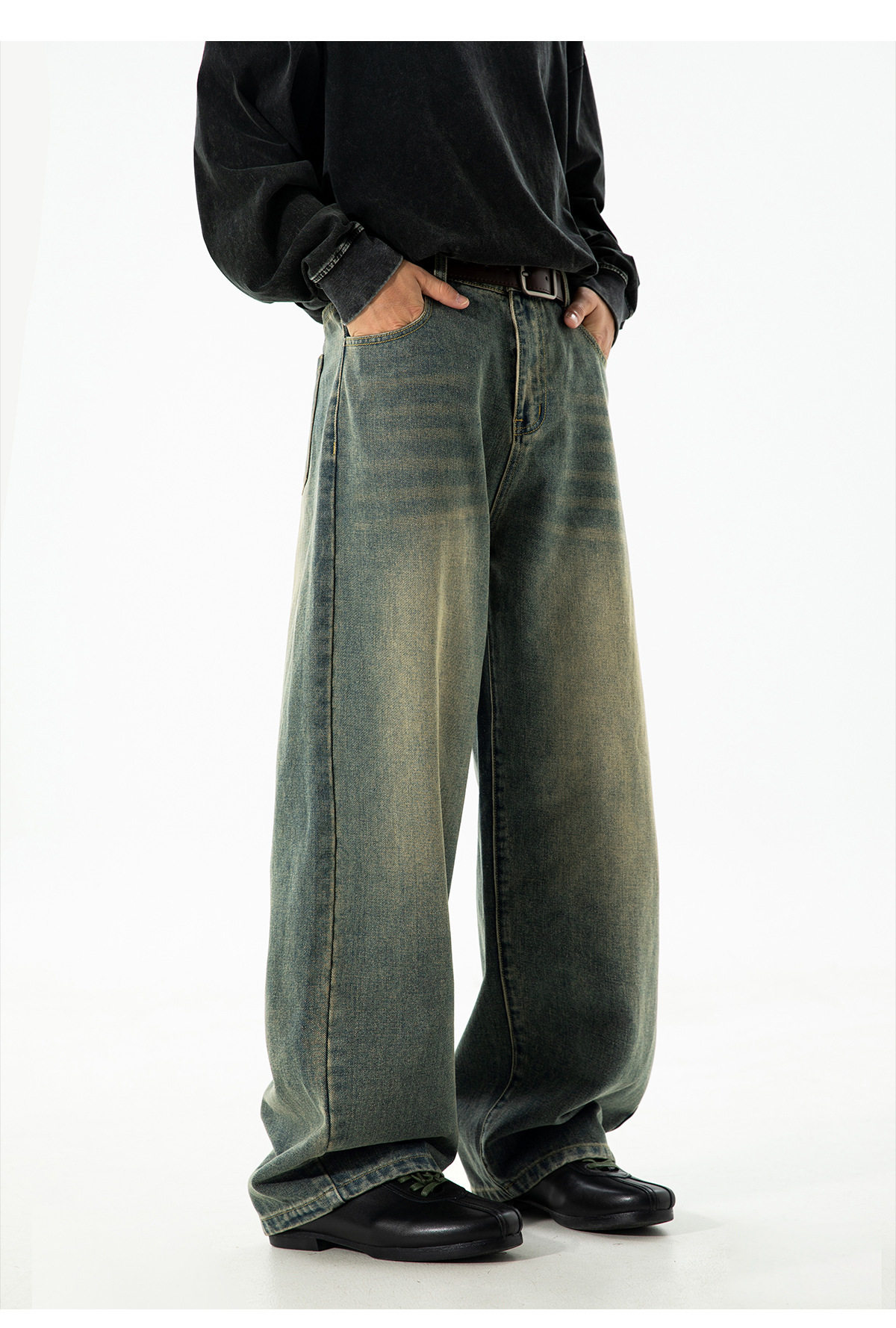 美式复古做旧水洗廓形牛仔裤男秋季新款潮牌直筒裤质感宽松长裤子详情30