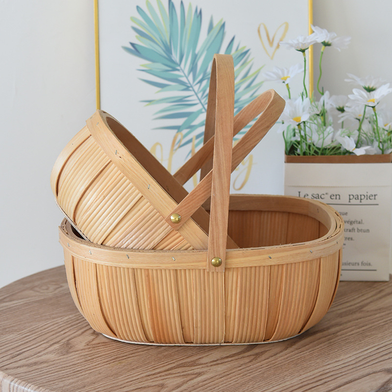 田园手提野餐水果篮编织送闺蜜坐月子鸡蛋插鲜花篮蔬菜收纳筐批发详情3