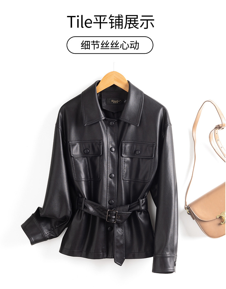 宋佳同款真皮皮衣外套女短款2025春新款时尚小个子收腰绵羊皮夹克详情14