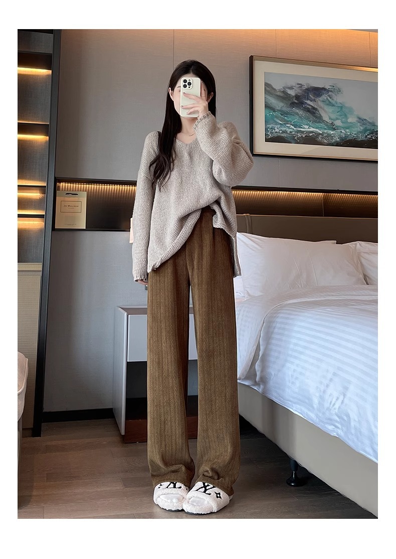 口袋款麦穗雪尼尔阔腿裤女春秋薄款2026新款窄版直筒宽松休闲裤子详情31