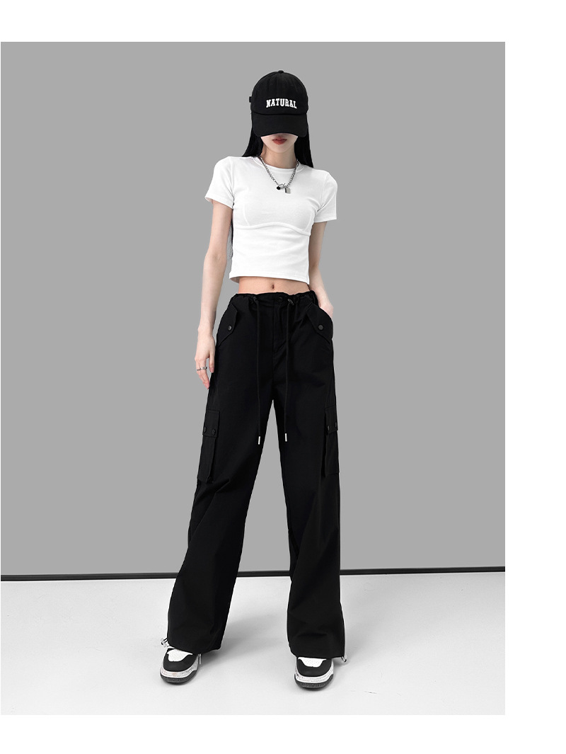 美式复古粉色高腰直筒工装裤女2023夏季辣妹新款休闲高街薄款裤子详情21