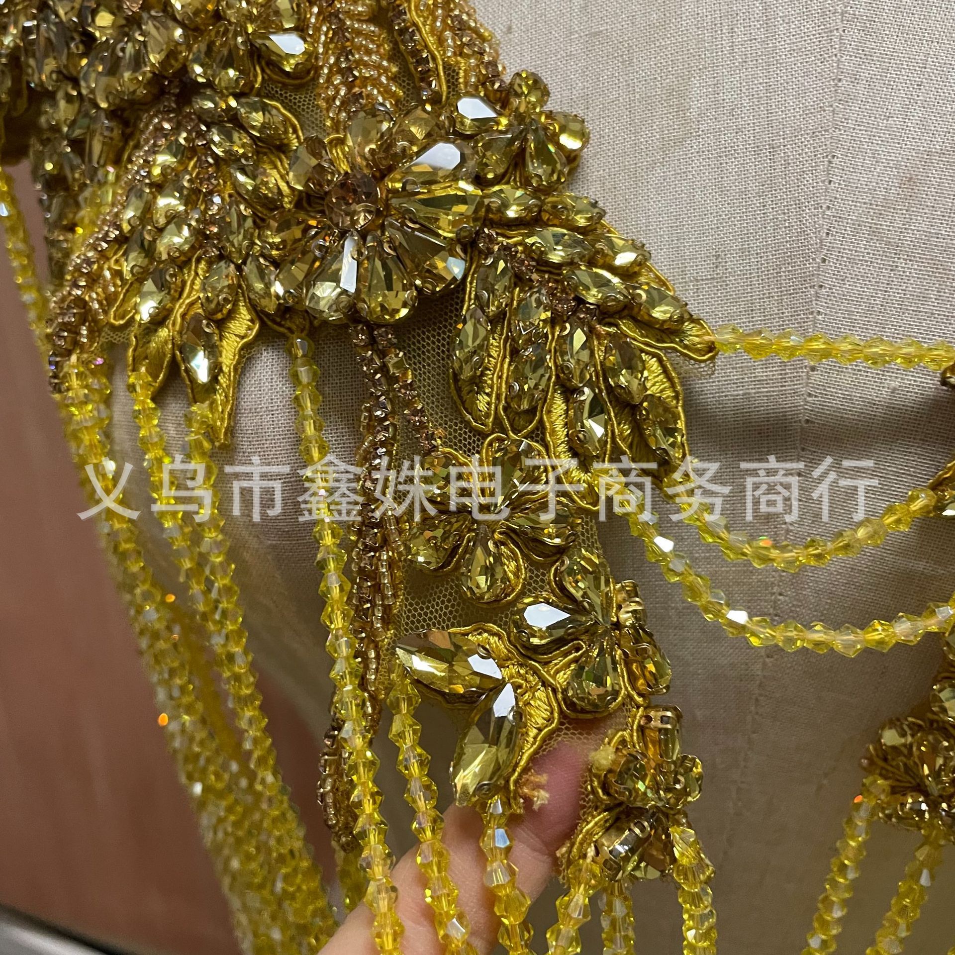 水红手工串珠流苏肩饰 婚纱礼服手工银色蕾丝贴花详情33