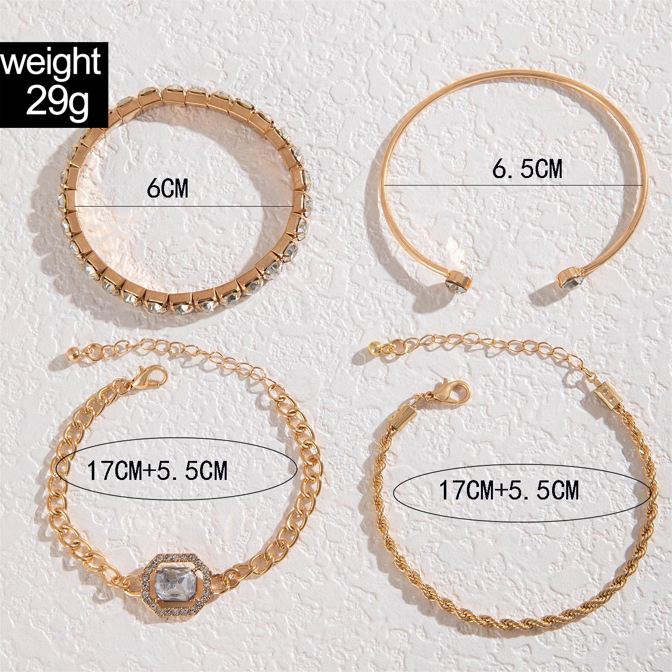 欧美跨境饰品 复古个性麻花手链仿宝石夸张朋克手镯手链4条装批发详情1