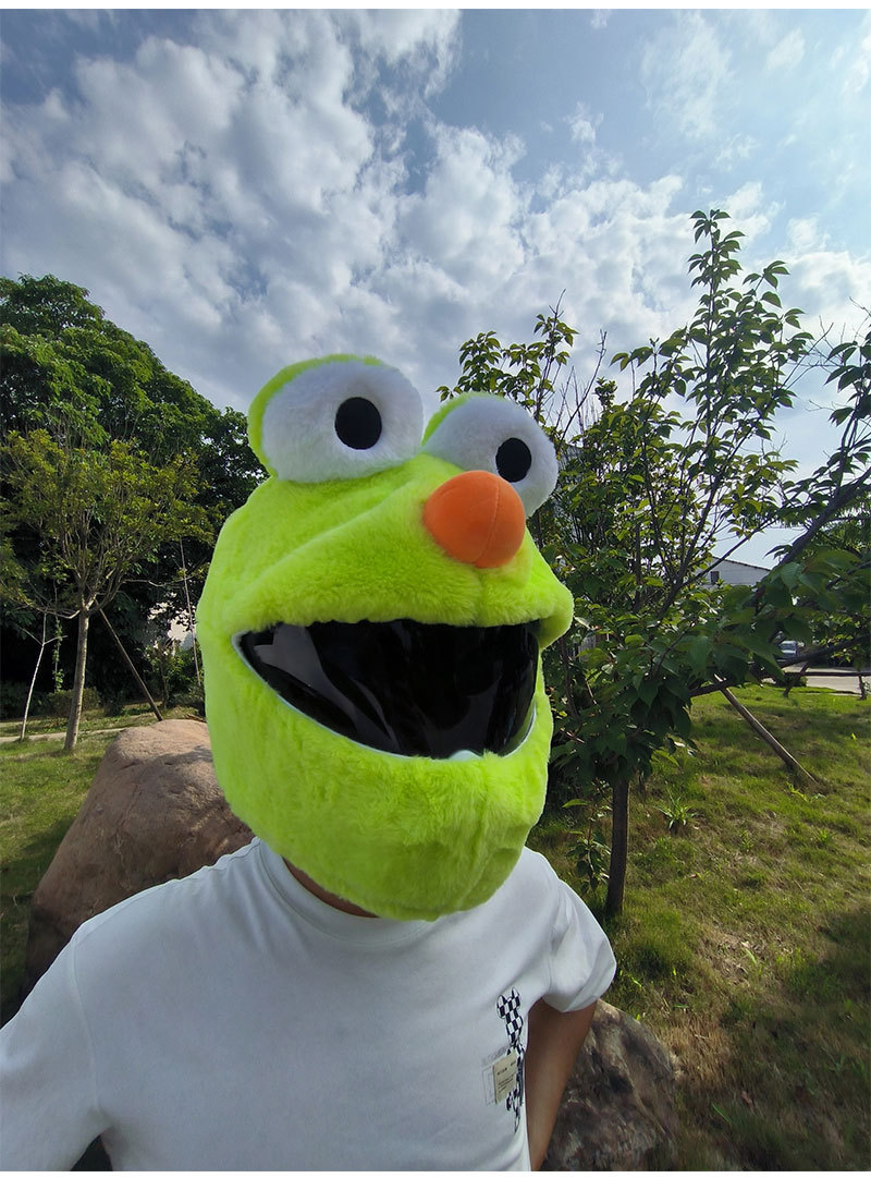 Helmet cap protective cover, big-eyed monster motorcycle, motorcycle, personalized cartoon plush head cover, frog riding, mask removal for warmth pic 9