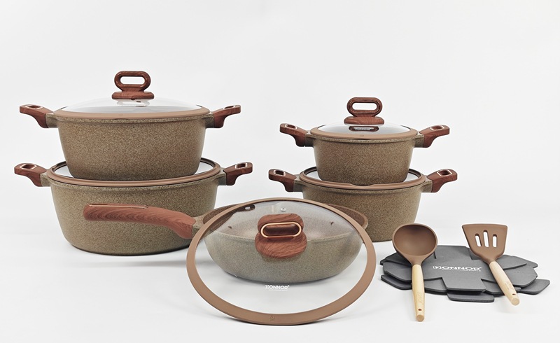15/16 pieces cookware set 15/16 pieces non-stick pot set, tourmaline die-cast aluminum pot with bottom heat pic 1