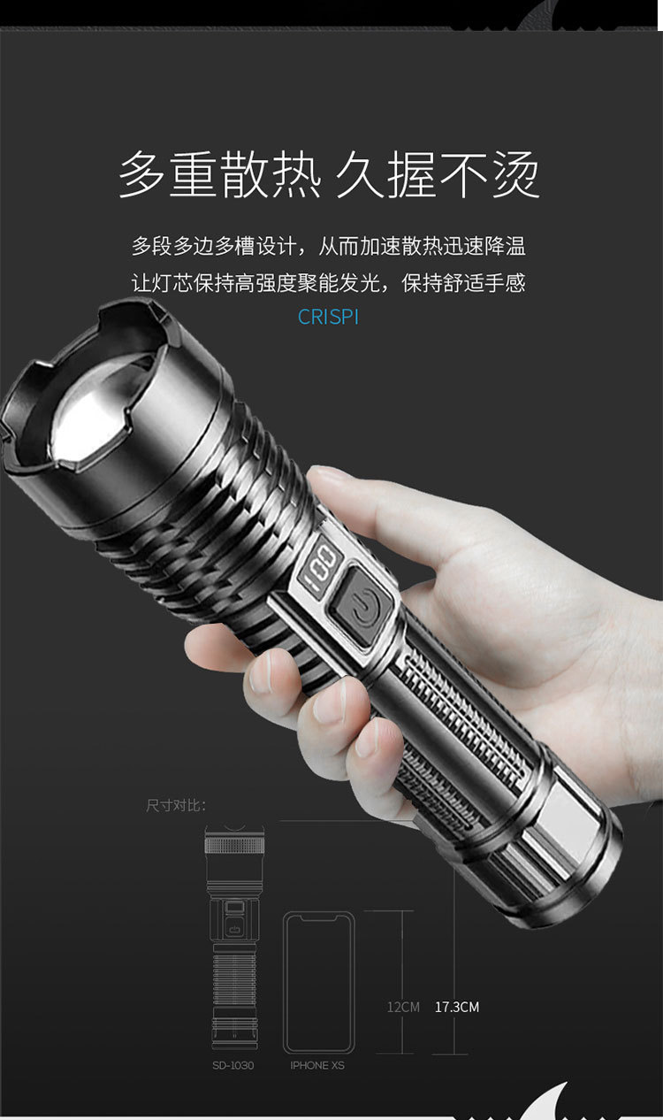 爆亮多功能强光定焦手电筒LED户外USB充电家用便携18650手电详情10