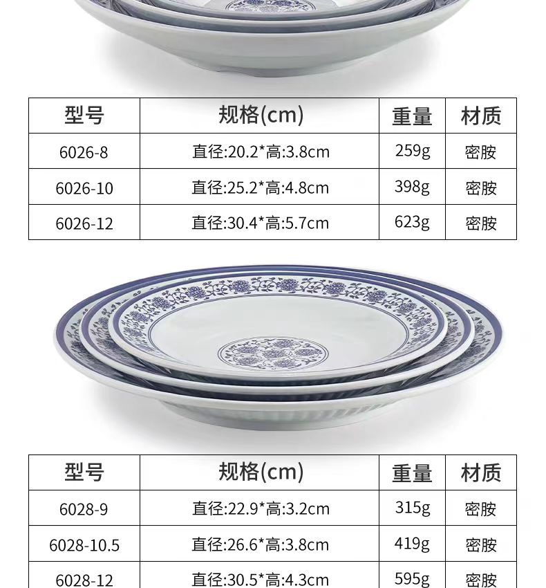 密胺青花瓷盘子仿瓷酒店菜盘剁椒鱼头盘深盘汤盘圆盘塑料餐盘商用详情11