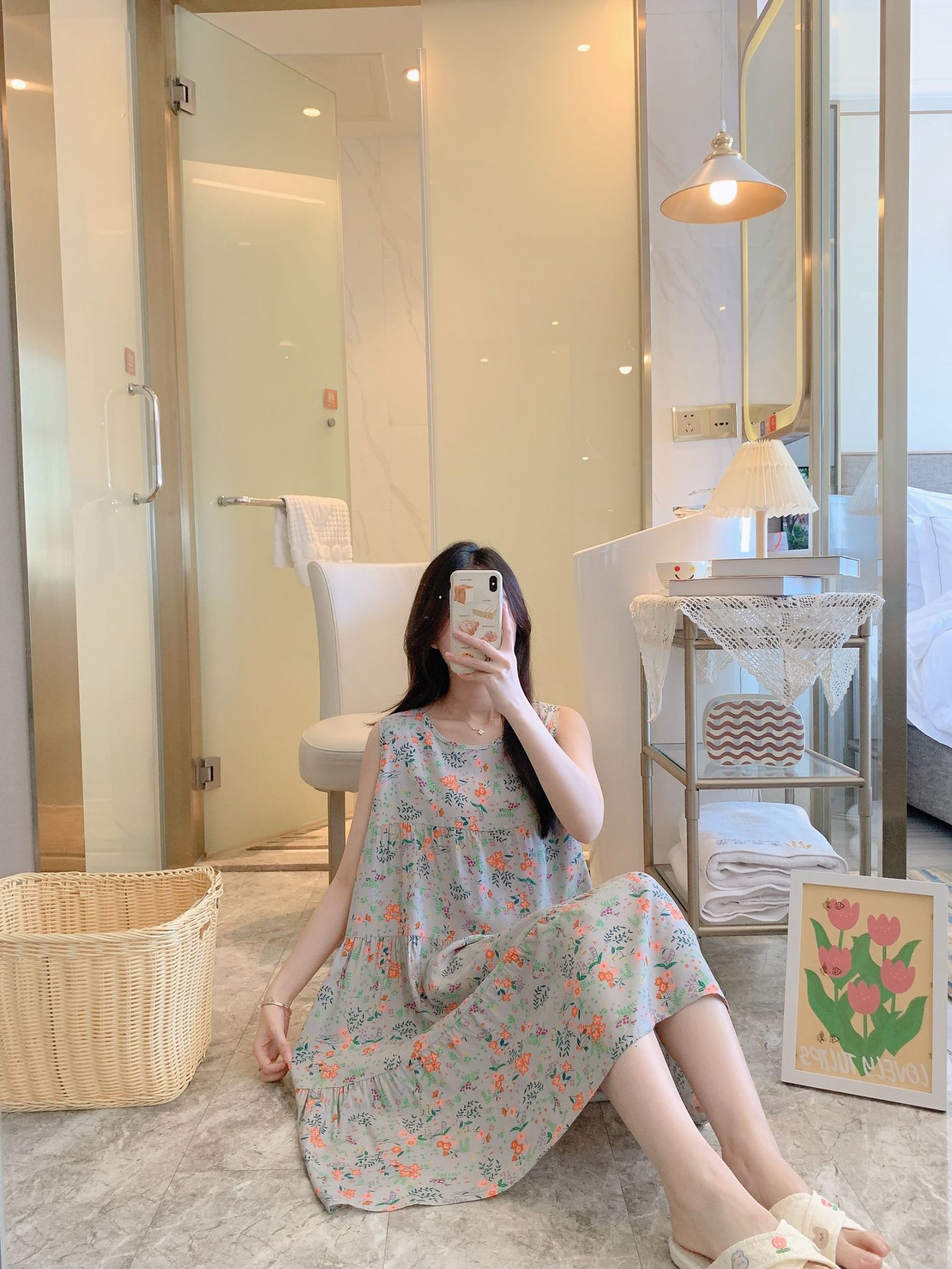 棉绸睡裙女时尚无袖大码印花薄款直播推荐套装可外穿睡衣家居服详情18